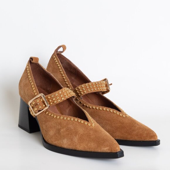 Jeffrey Campbell x Free People Walk On By Heels Studded Brown Suede Leather - Picture 3 of 16